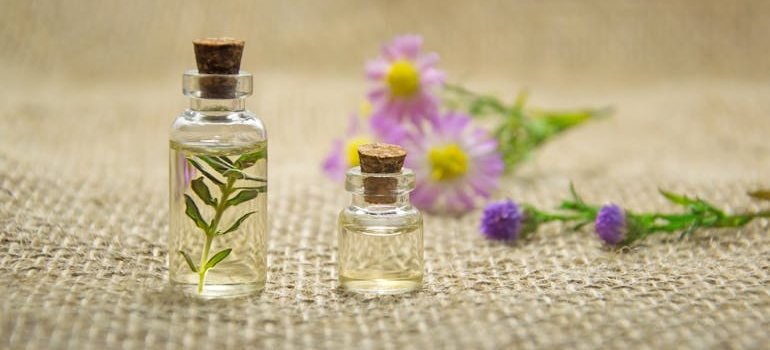 Two essential oils for depression on a cloth.