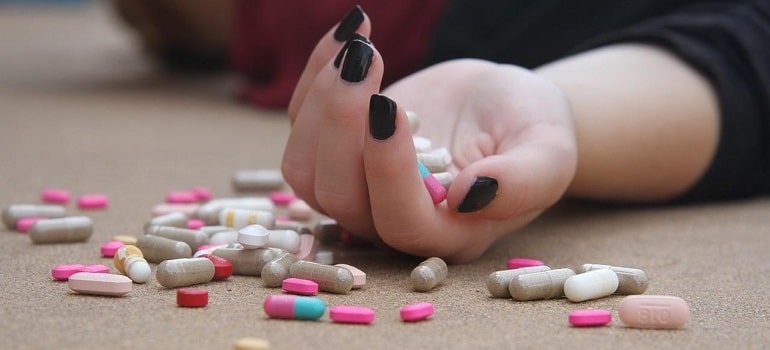 Woman overdosed on pills.