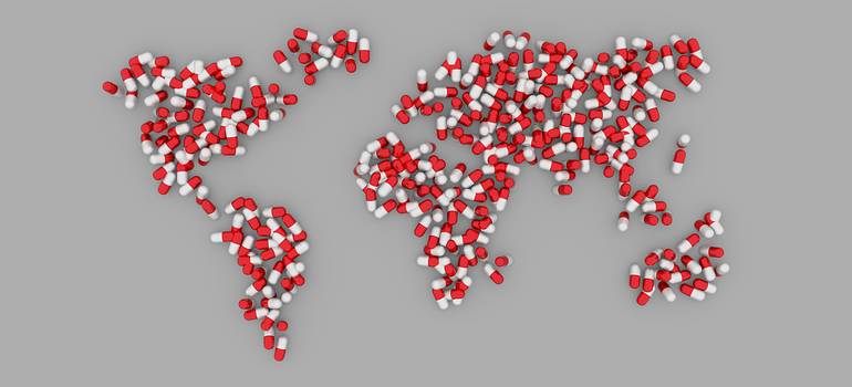 Map of the world made out of pills.