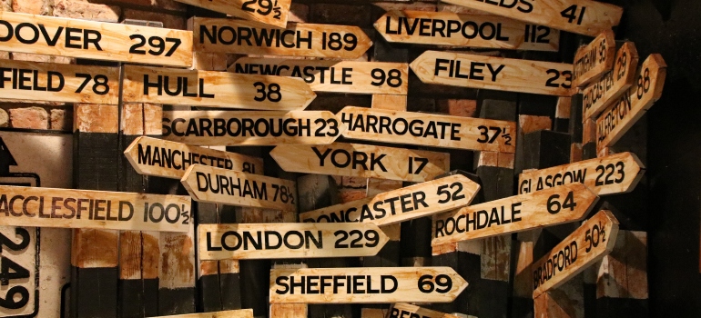 many wooden signs