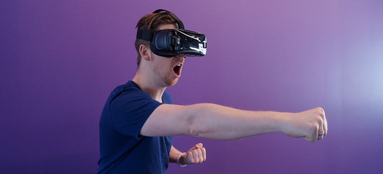 person wearing a VR headset in one of the innovative rehab programs in Pennsylvania