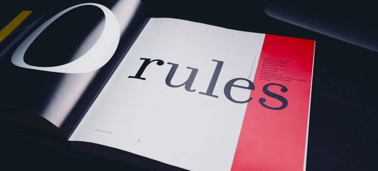 booklet page with the word "rules"