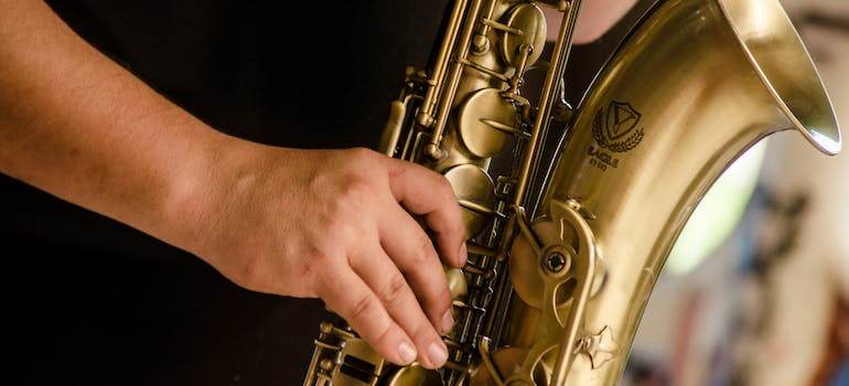 Jazz musician playing a saxophone