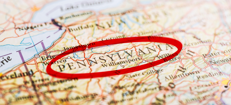 The state of Pennsylvania is circled in red on a map.