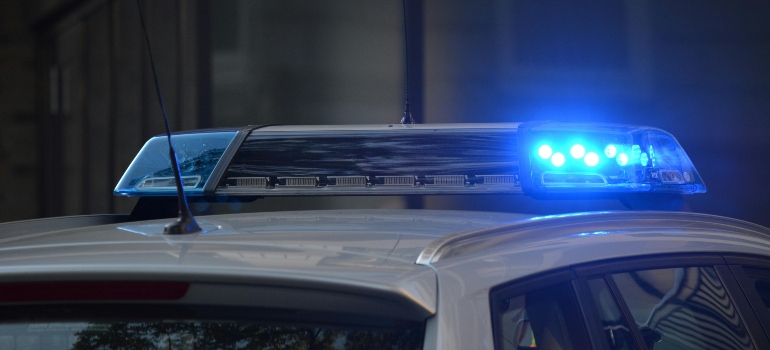 Blue emergency lights on a police vehicle