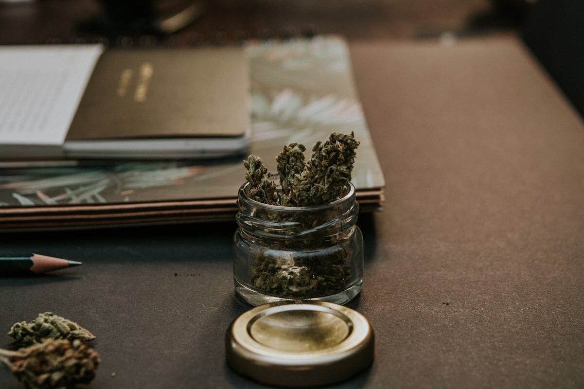 Marijuana in a glass container