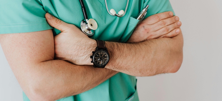 A doctor in scrubs