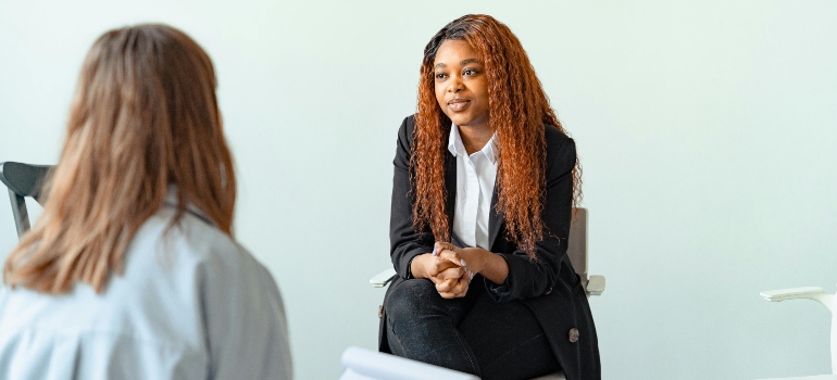 Woman talking to a therapist