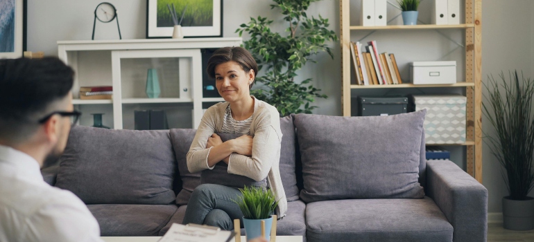 Woman in a therapy session talking about edible cannabis