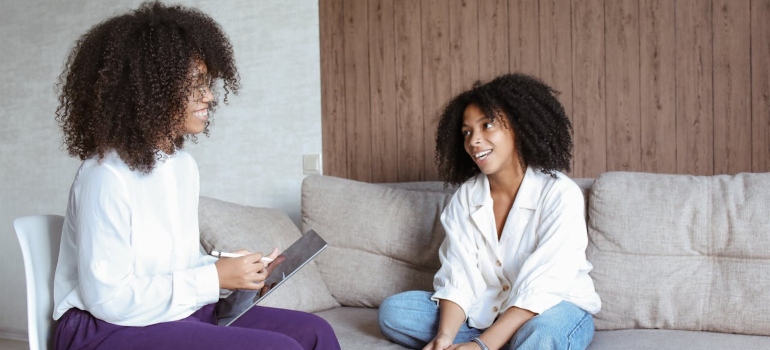 Woman having conversation