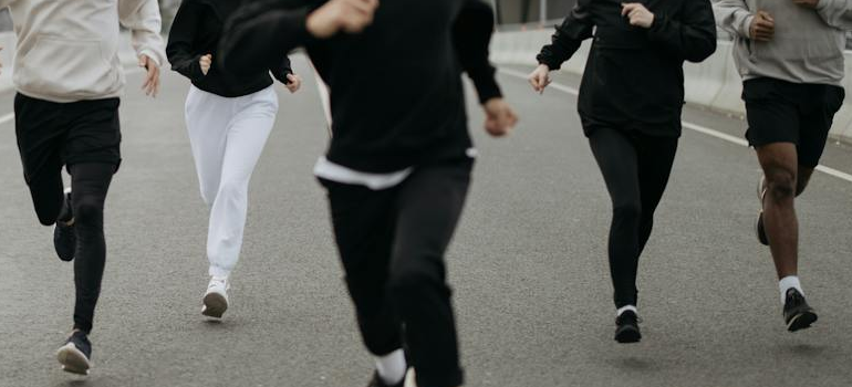 A group of people running 