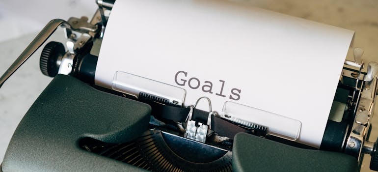 The word goals written on a typewriter.
