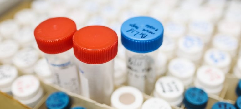 Laboratory test tubes used for medical sample testing.