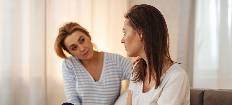 Woman trying to confront an alcoholic loved one.