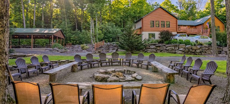 Firepit outside little creek lodge