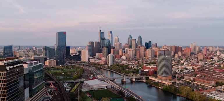 Aerial view of a city in Pennsylvania.